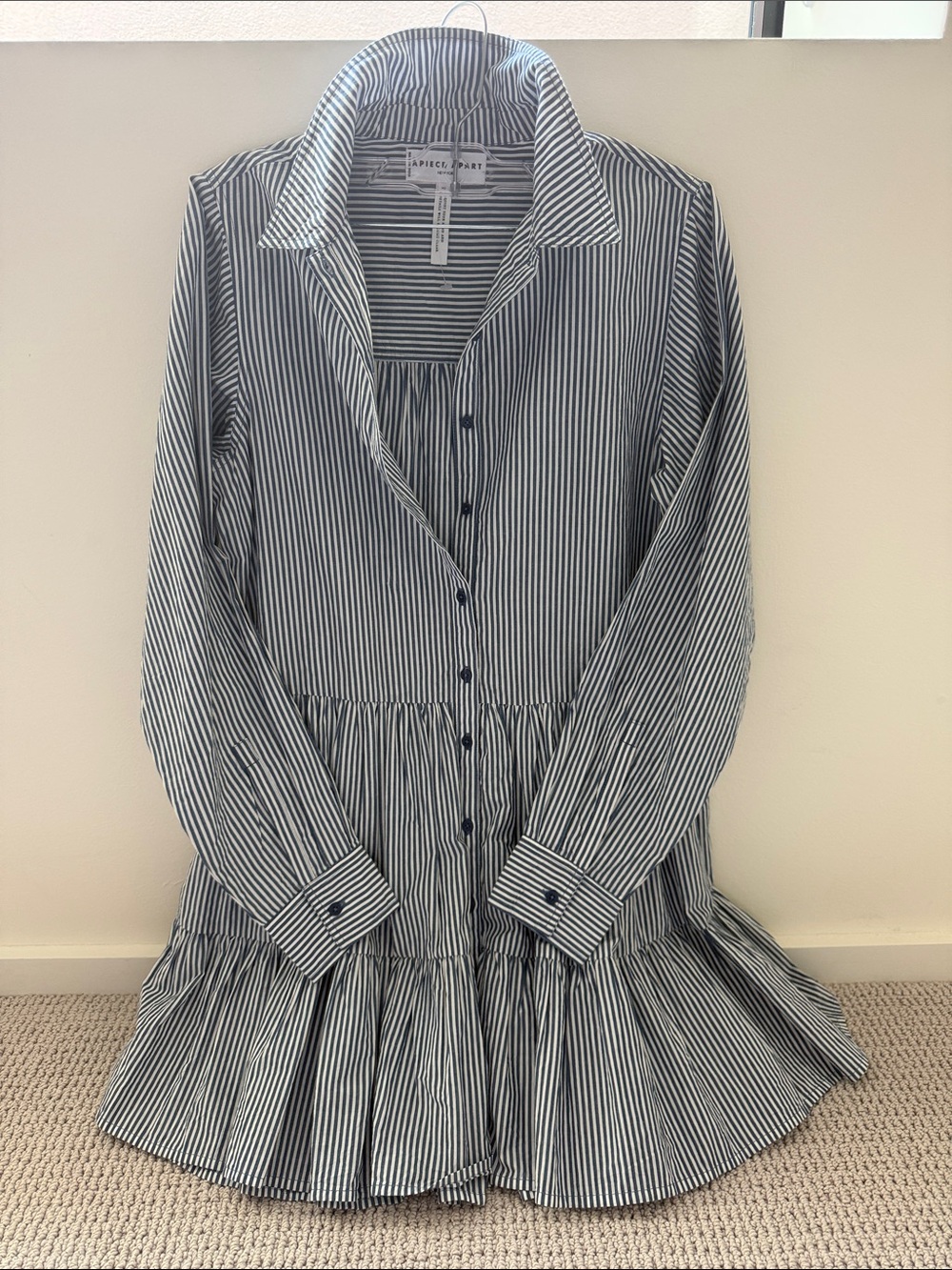 Apiece Apart Navy and White Striped Mini Dress - Picture 3 of 4